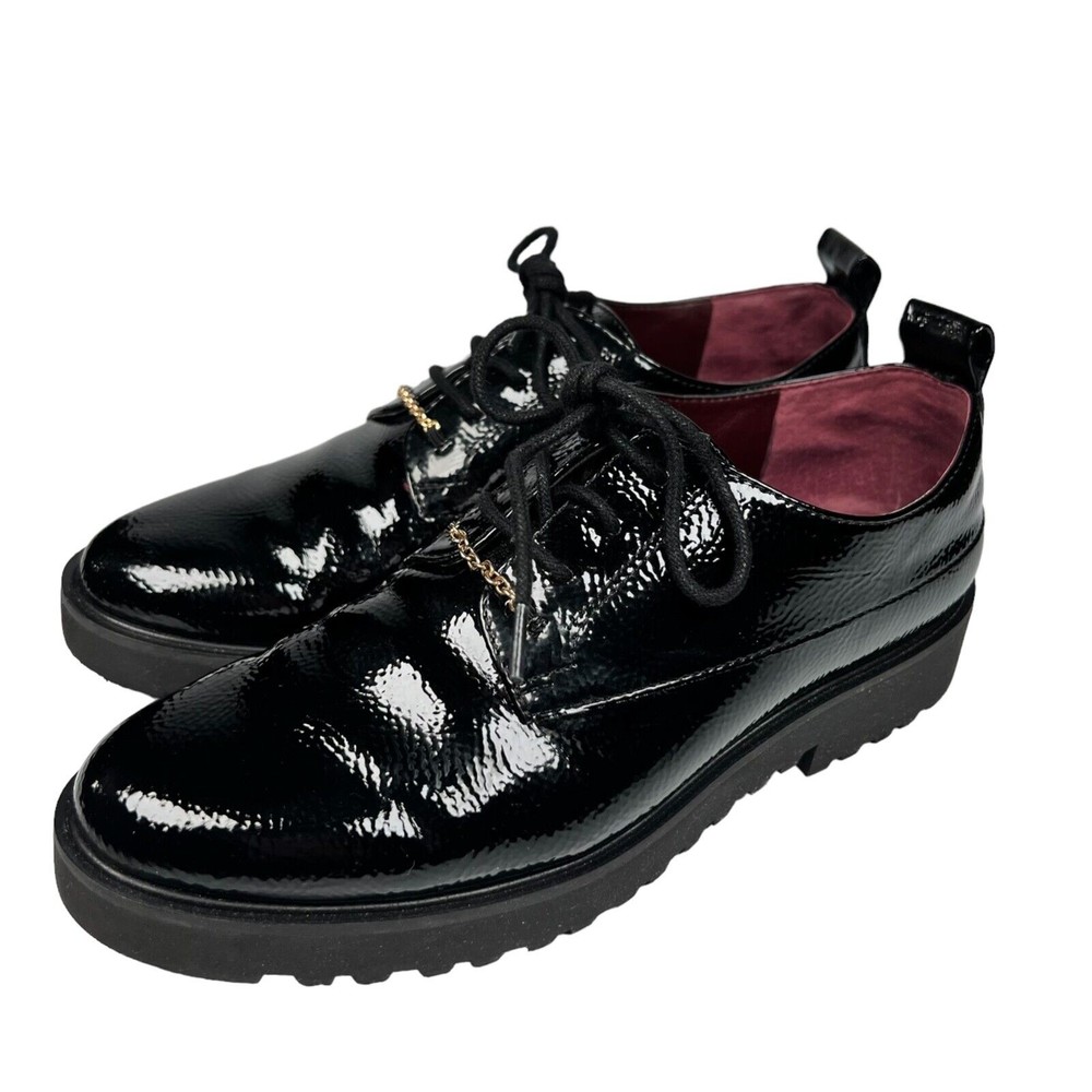 Franco Sarto Women's Sz 6.5 Shiny Patent Oxfords Dress Shoes Black